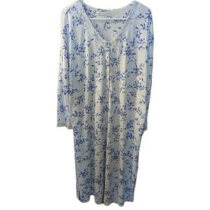 EILEEN WEST Womens Long Nightgown (White with blue flowers) Size PL